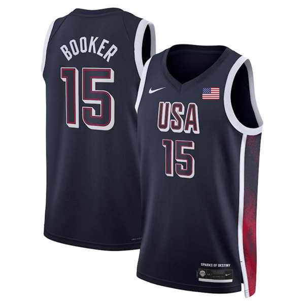 Mens USA Basketball #15 Devin Booker Navy 2024 Swingman Stitched Jersey